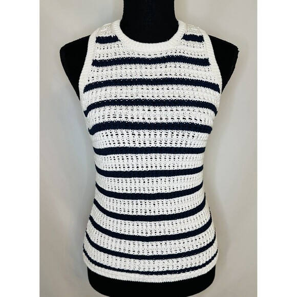 MADEWELL Crochet-Knit Crewneck Sweater Tank Bright Ivory‎ Striped SMALL NWT - Picture 3 of 11